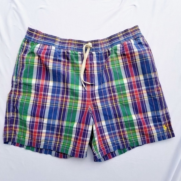 POLO RALPH LAUREN- Mens Size Large/Tall LT Plaid Swim Trunks Lined Board Shorts - Picture 1 of 14